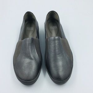 Eileen Fisher Silver Metallic Slip On Sneakers 7.5